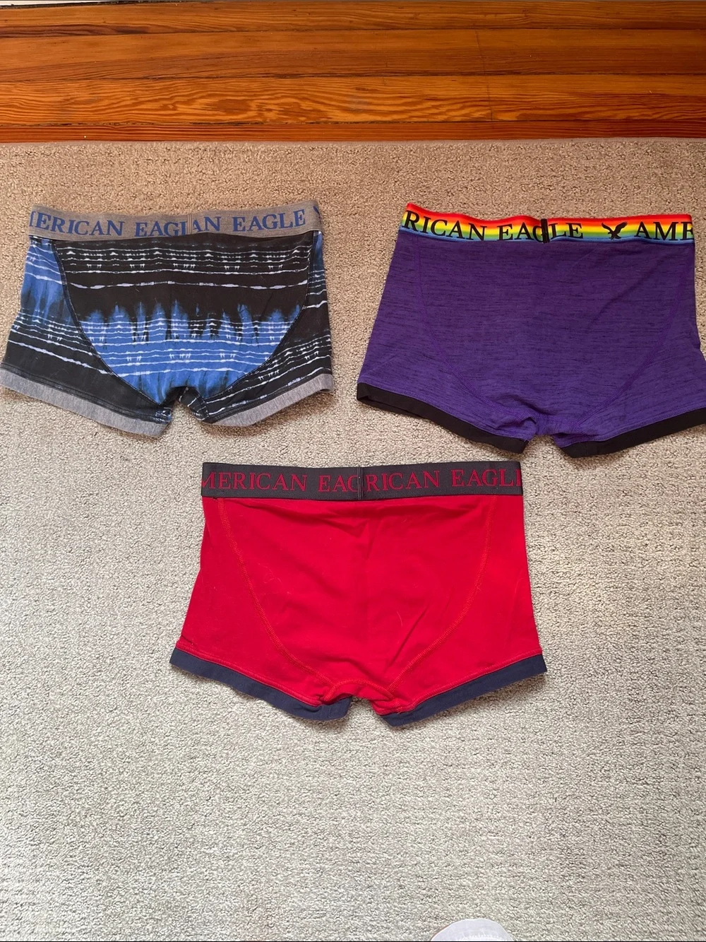 American Eagle Outfitters Men’s Boxer Briefs — Red, Purple, Blue (3-Pack)